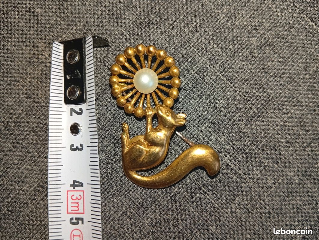Broche Ancienne En Laiton Avec Perles - Occasion En Bon état, Bijou Fantaisie Vintage