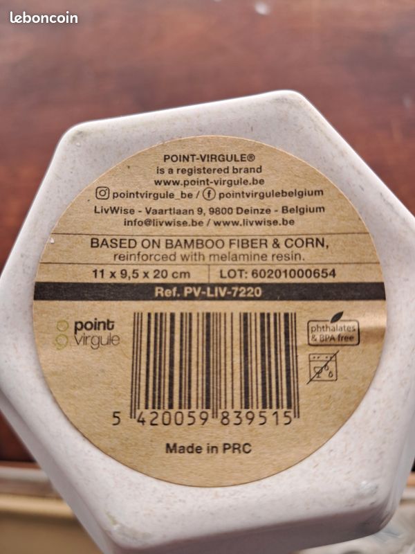 Lot de vases Point Virgule neufs en fibre de bambou vert sauge, rose poudré et blanc cassé (image 7)