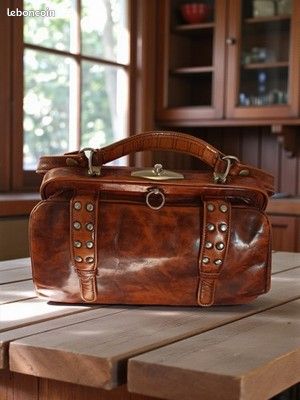 Sac Cartable Vintage En Cuir Véritable - Style Ancien Médecin Ou écolier
