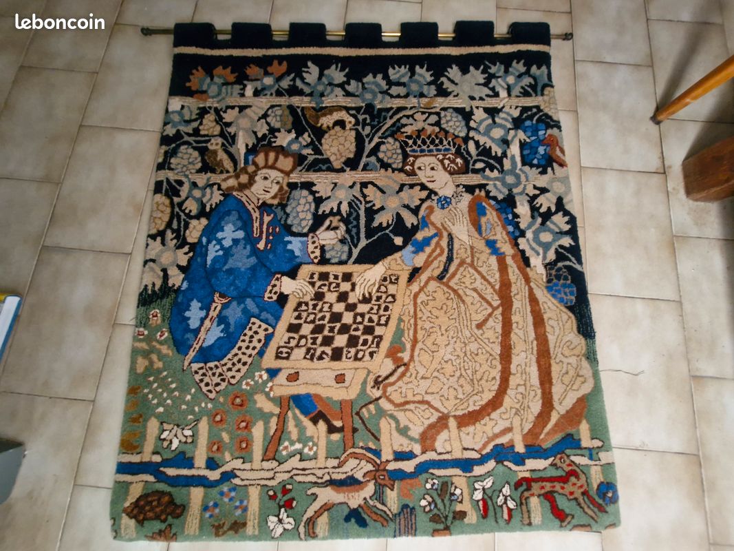 Tapisserie d'art populaire péruvienne vintage : tenture murale brodée