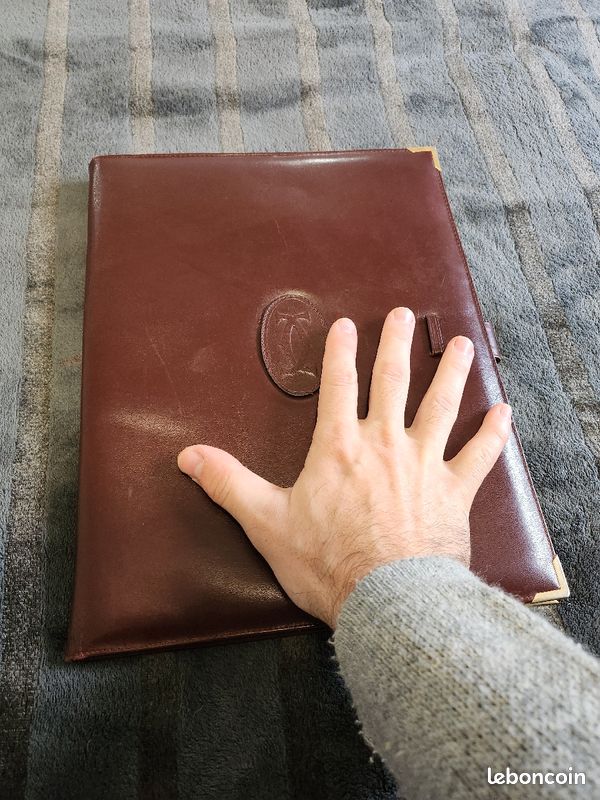 Porte-documents en cuir Cartier vintage années 80/90 Bordeaux