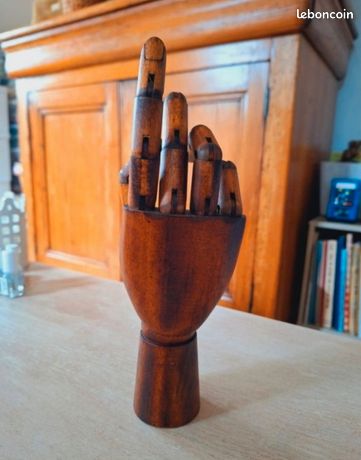 Main d'artiste en bois foncé vintage 26 cm - Décoration