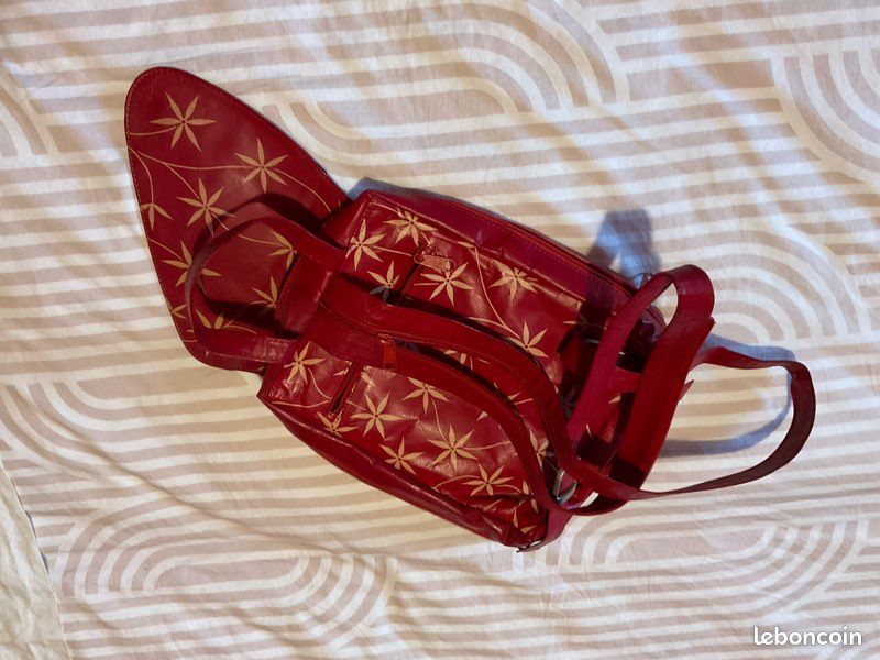 Petit Sac à dos cuir rouge et beige (image 14)