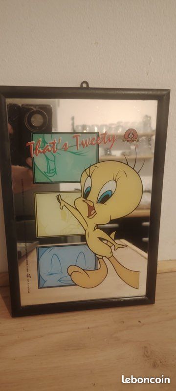 Grand Cadre Photo Looney Tunes Titi - Bois Marron - 45x40 Cm Env