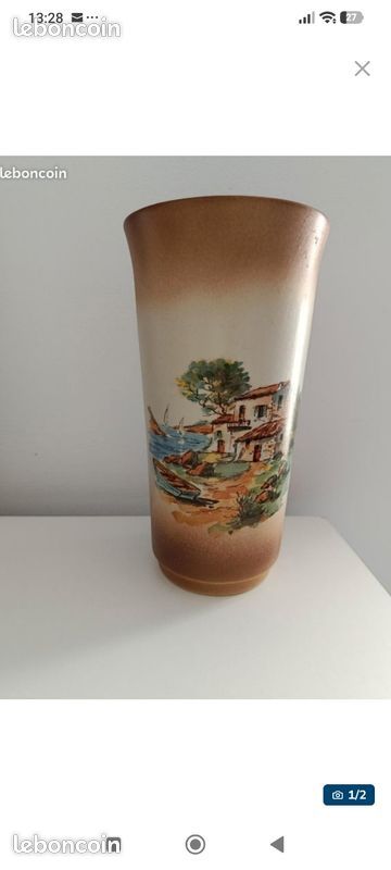 Vase Cazalas représentant un paysage méditerranéen, 23 cm Dégradé brun/crème Bon état (image 1)