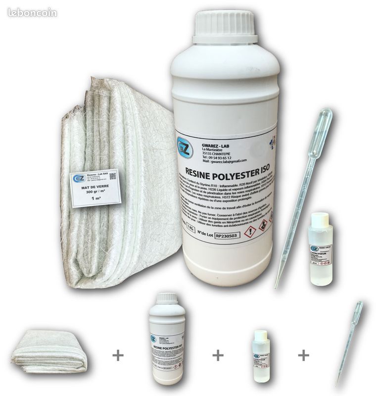 Kit Résine Polyester Marine 2 Kg + Gel-Coat Blanc 1 Kg + Catalyseur 60 G – Idéal Stratification Et Pièces Nautiques