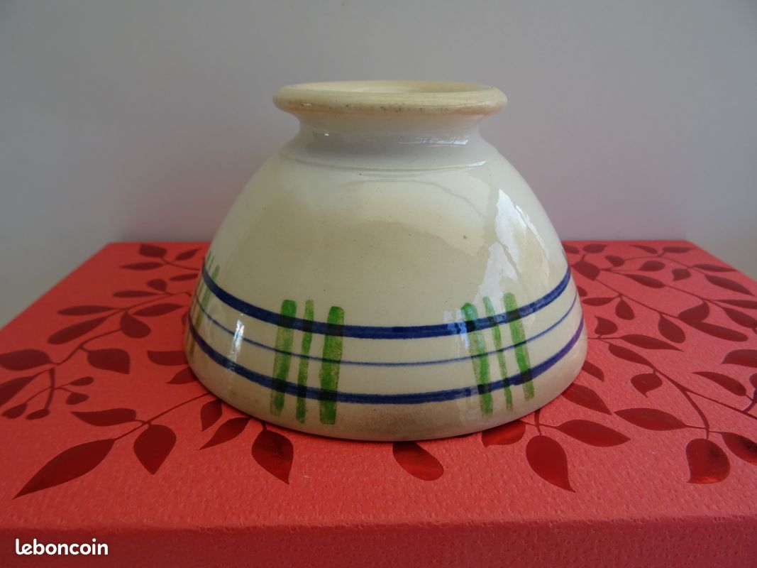 ANCIEN PETIT BOL DIGOIN SARREGUEMINES France- motifs carreaux style "nappe" bleus et verts (image 8)
