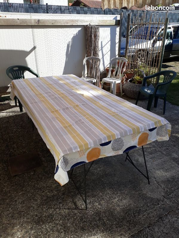 Nappe rectangle coton rayee jaune (image 1)