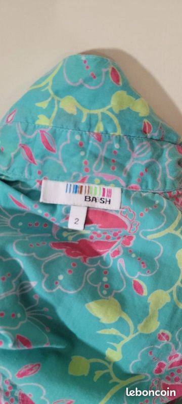Robe Ba&Sh Vintage Turquoise/rose - Taille 38 - Manches Courtes - Coton - Occasion Très Bon état