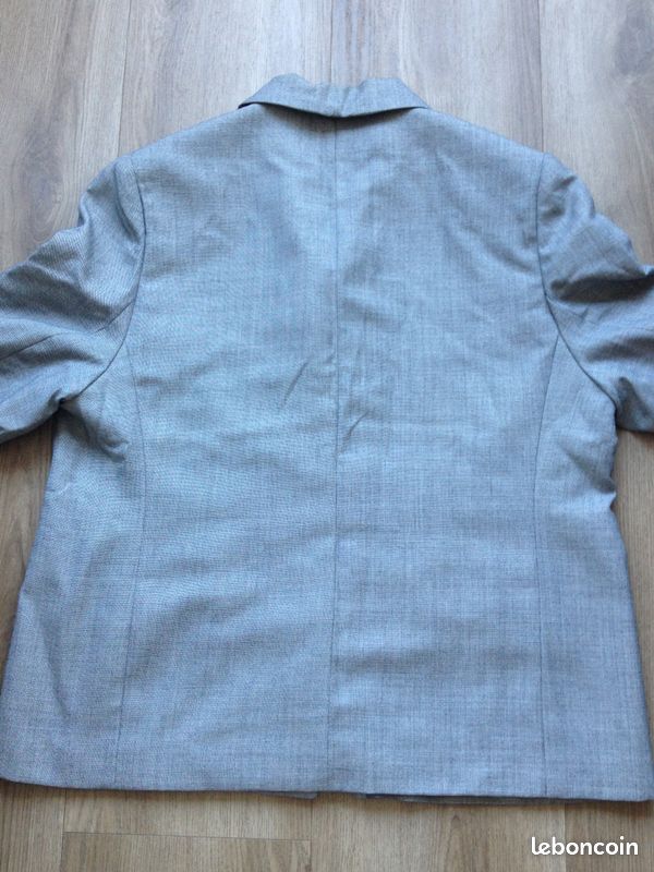 Veste de costume / Blazer vintage femme Marcelle Griffon – Laine peignée – Gris chiné (Taille 50 / Grande Taille) (image 9)