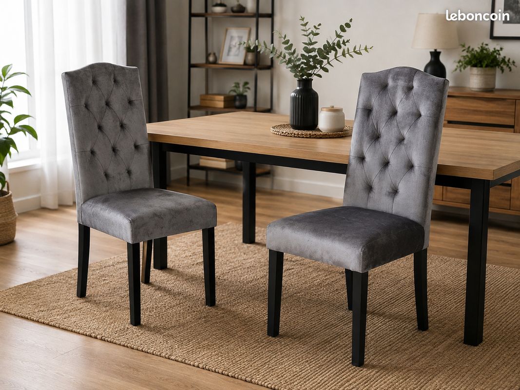 Lot de 2 chaises capitonnées grises – Style élégant (image 1)