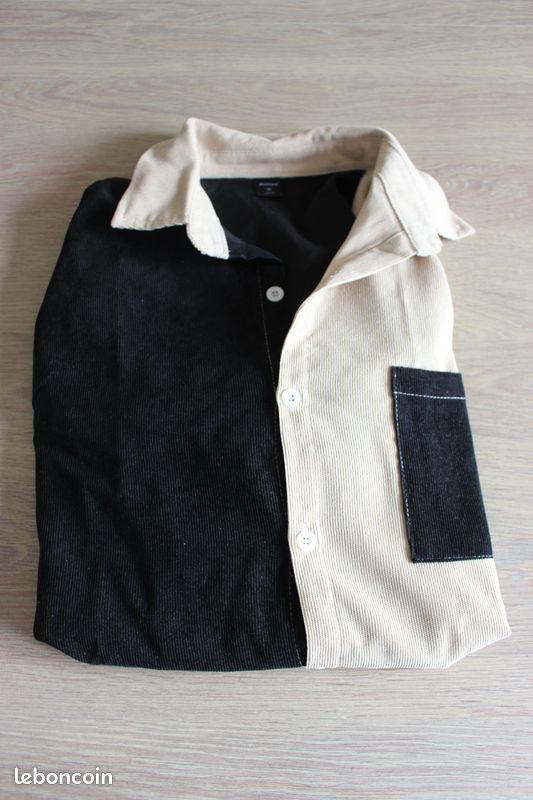 Chemise bi-color Noir et beige S Homme Vêtements
