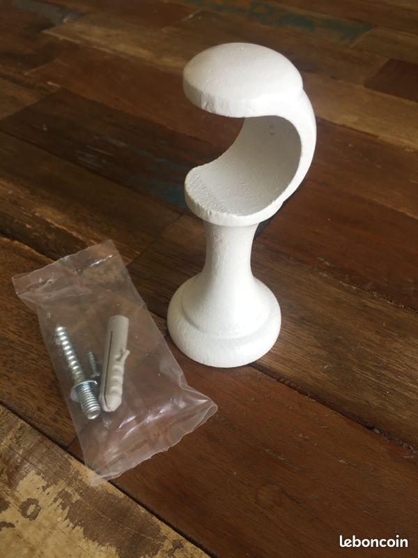 Support tringle rideaux bois blanc diamètre 28 longueur 80mm (image 1)