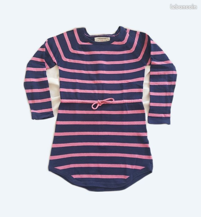 Robe/tunique marine rayée rose 4-5 ans (image 1)