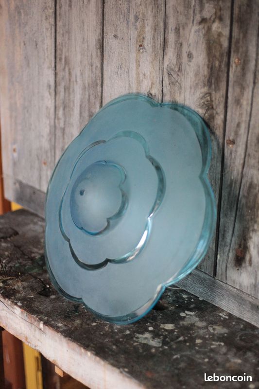 Vasque lustre art déco signée Degué vintage, vasque suspension bleu (image 1)