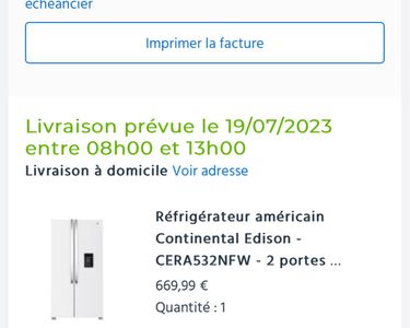 Réfrigérateur américain Continental Edison - CERA532NFW - 2 portes