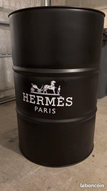 Baril déco HERMES métal 60 Litres Noir M bidon