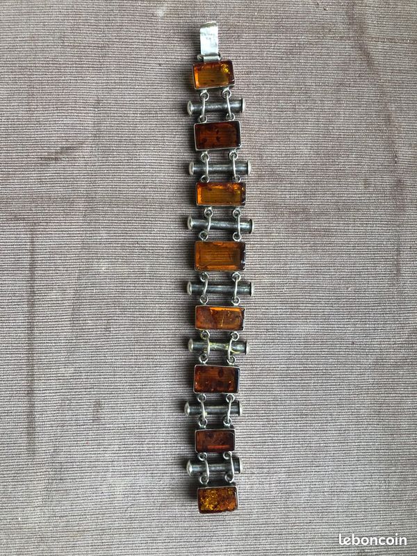 Bracelet En Ambre Baroque Avec Fermoir En Argent - Neuf Sans Emballage - Bijou Naturel