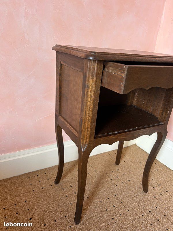 Table de chevet vintage en chêne – style Louis XV / campagne chic (image 4)
