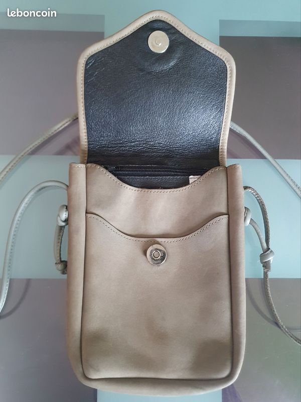 Sacoche à Bandoulière Ajustable Arche, Cuir Double Cuir, Beige Taupe, Made in France, 22x16cm (image 3)