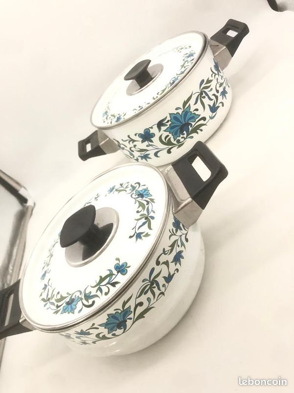 Lot De 6 Casseroles émaillées Vintage - Couleur Bleue - Occasion