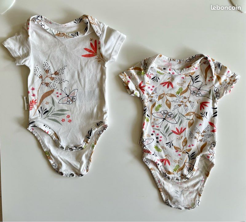 Lot de 2 bodies à manches courtes - 1 mois - Petit Béguin (image 1)