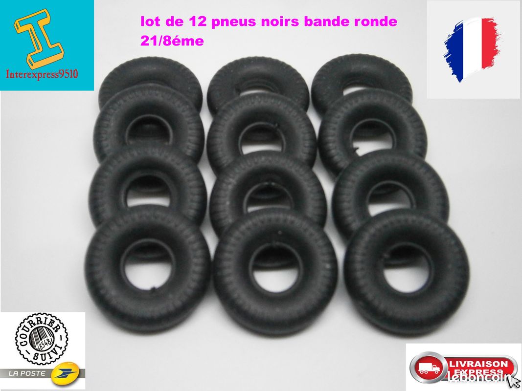 Lot De 2 Petits Pneus Noirs Striés 15/8 N°837-S - Pour Dinky Toys Réédition, Neufs