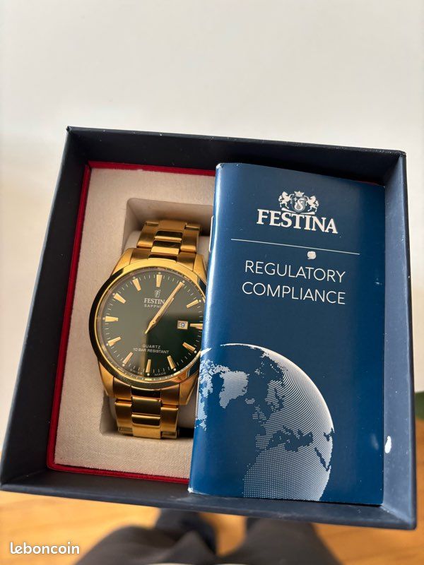 Montre Festina Mécanique Swiss Made Vintage - Boîtier 36mm Acier, Cadran Arabe, Années 60
