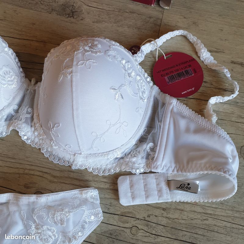 Lingerie mariage Luna, Soutien-gorge + Slip, dentelle, blanc, Wedding, 100B, 40 (image 3)