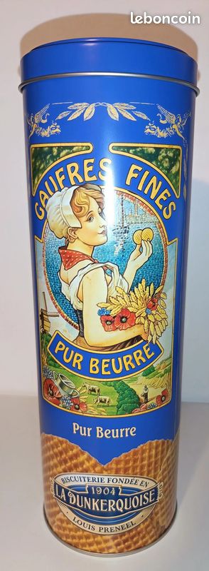 Boîte à gâteaux en métal bleue – Biscuiterie La Dunkerquoise – Vintage (image 1)