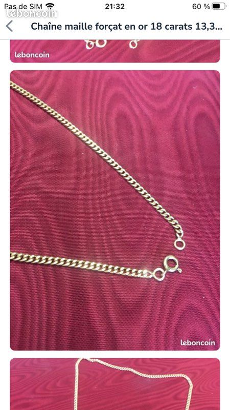 Chaîne en or 18K maille forçat taille 58cm 13.3g-1400 (image 2)