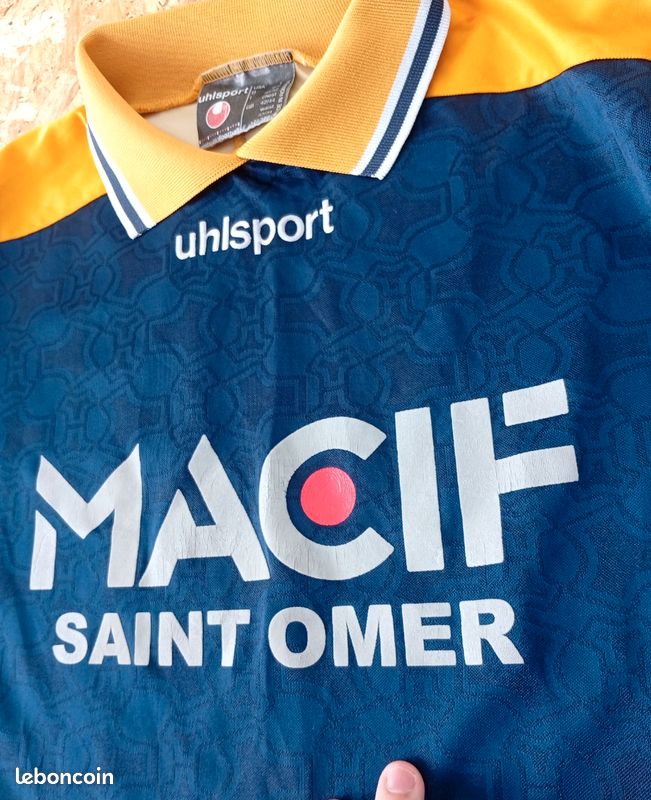 Maillot t-shirt Uhlsport football Macif saint omer pur Vintage rétro 1980 1990 porté (image 5)