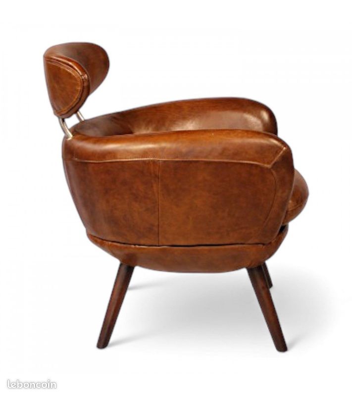 Fauteuil cuir pleine fleur vintage années 60 – Janis (image 5)