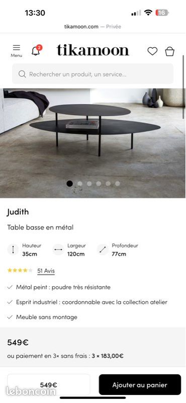 4 Pieds Métal de Table Basse pour Modèle TIKAMOON Bonnie 110 Coffee Table Meuble Mobilier Déco Maison- NEUF Jamais Utilisés - Décoration