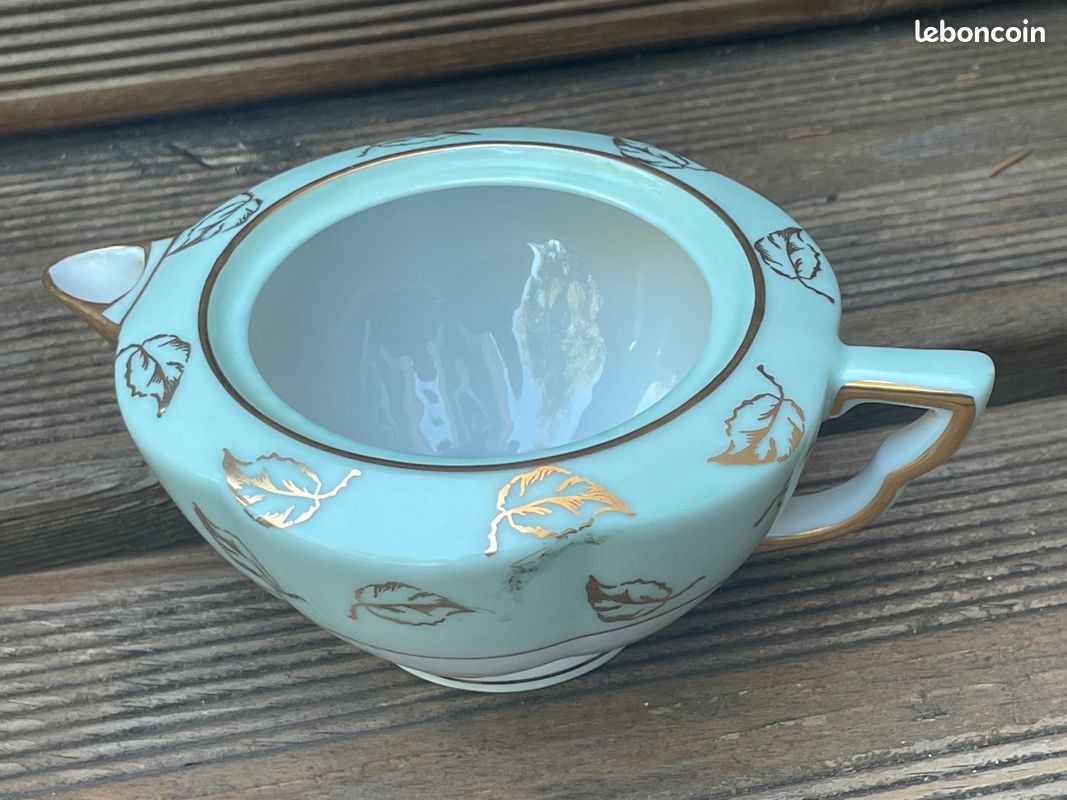 Ancien SERVICE à THE ou CAFE Art Déco Porcelaine Limoges Charles Ahrenfeldt Vert d’eau et Or (image 4)