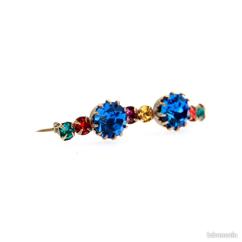 Broche Ancienne En Or Avec Cristaux Et Saphir Bleu – Bijou Vintage Impeccable, Pièce Rare N°3479