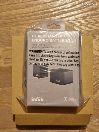 Chargeur Double Batterie Officiel GoPro + 2 Batteries Enduro Pour MAX2 - Charge Rapide, LEDs Indicateurs
