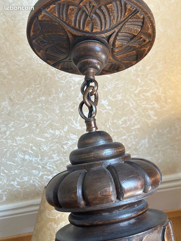 Lustre vintage en bois sculpté – 6 branches – style rustique / néo-Renaissance (image 7)