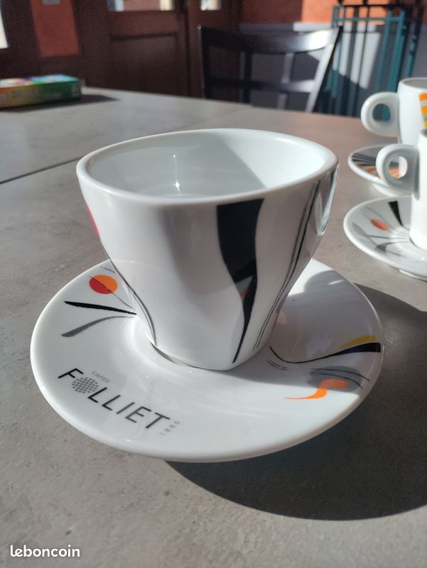 Lot 6 Tasses à Café Folliet Elliptic Avec Sous-tasses - État Neuf