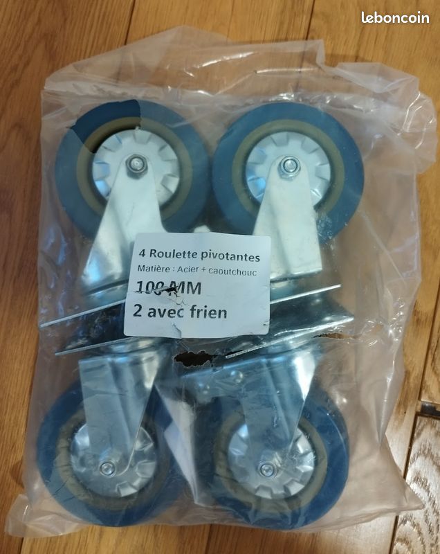 Lot de 4 roulettes (2 pivotantes freinées et 2 fixes) pour plieuse