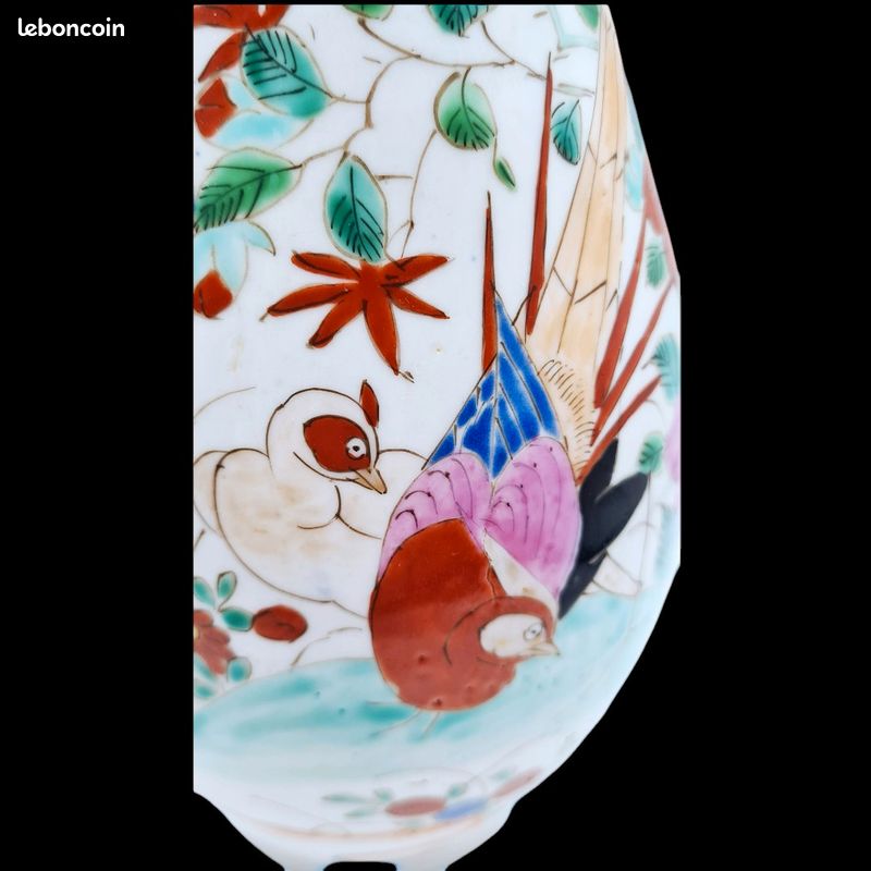 Vase Japonais porcelaine période Meiji (1868-1912) - Samouraï et dame en kimono faisan, fleurs de cerisier, érables rouges, Mont Fuji (image 10)