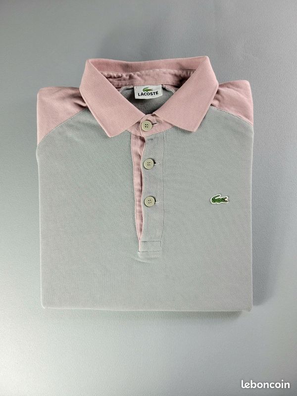 Polo manche longue lacoste Couleur gris rose blanc Édition