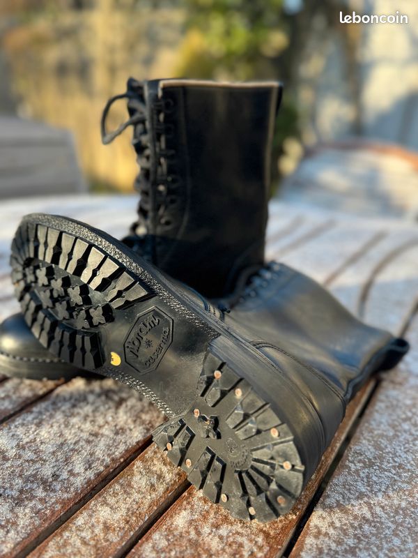Bottines Rangers en cuir noir neuves– Fabrication Italienne – Style Combat Boots (image 10)