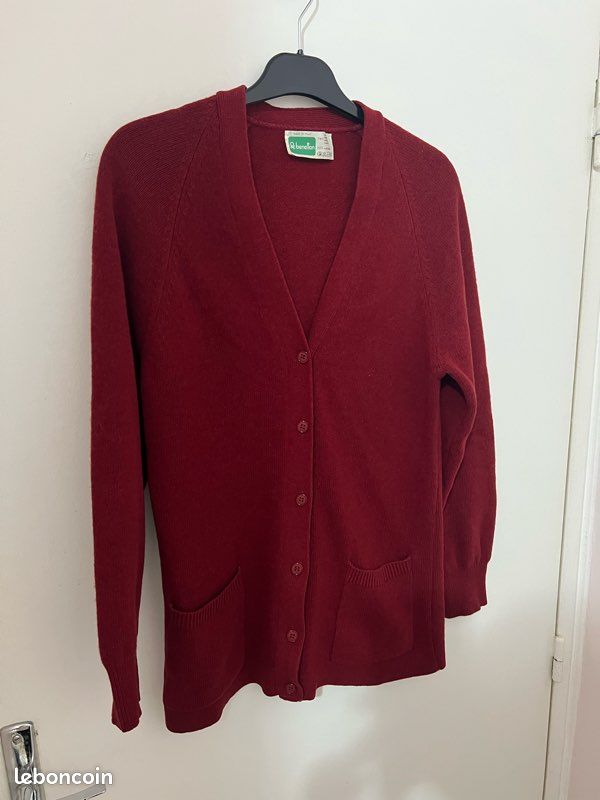Gilet En Angora Rouge - Manches Ballon, 80% Angora, Petits Boutons - Taille XL, Neuf Sans étiquettes - Fabriqué En France