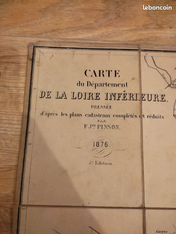 Carte ancienne entoilée de la LOIRE INFÉRIEURE - 1876 - F J PINSON (image 1)