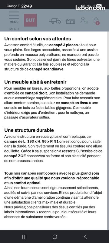 Canape 3 place Zoé II (image 2)
