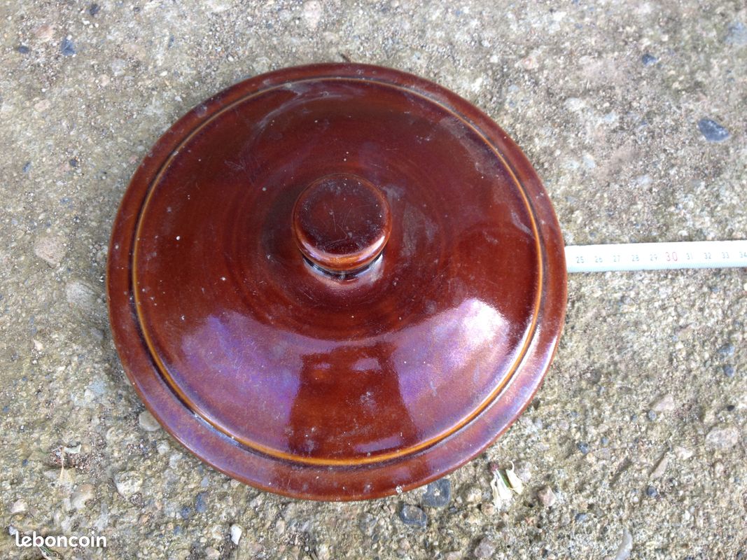 Ancien couvercle brun pour terrine ou cocotte vintage (image 7)