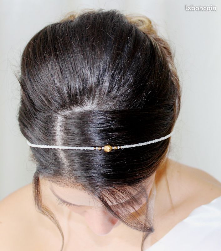 Headband perles ivoires et facettes dorées - ELISE - (image 5)