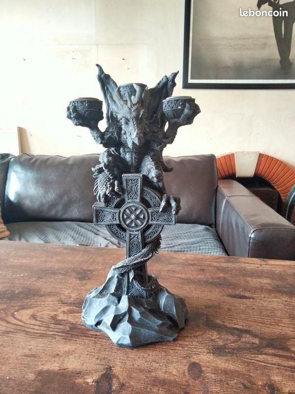 Bougeoir Dragon En Polyrésine - 30 Cm - Pour 2 Bougies - Décoration Fantastique Gothique - Idée Cadeau