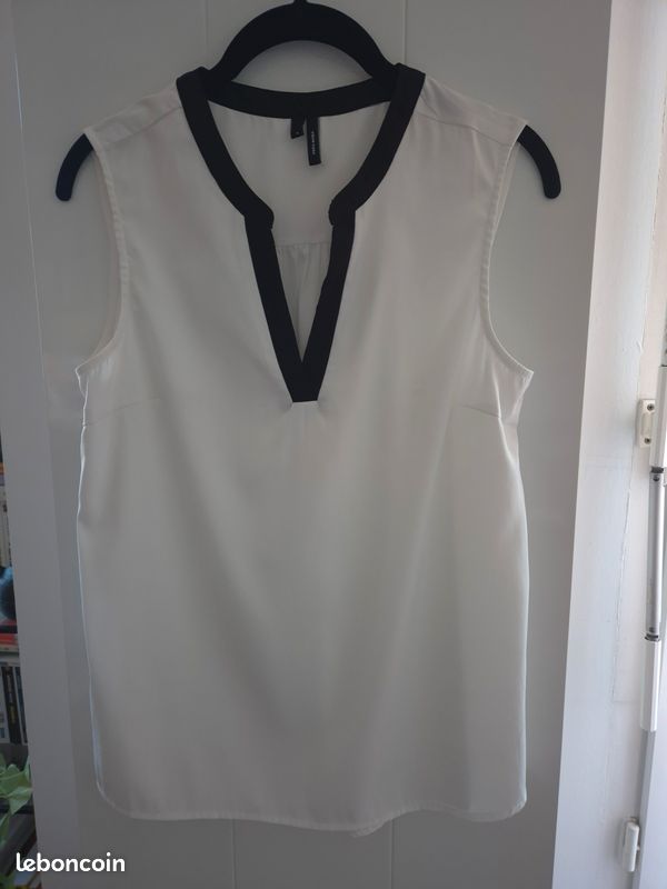 Top Vero Moda blanc/crème – Liseré noir – Taille S (image 1)